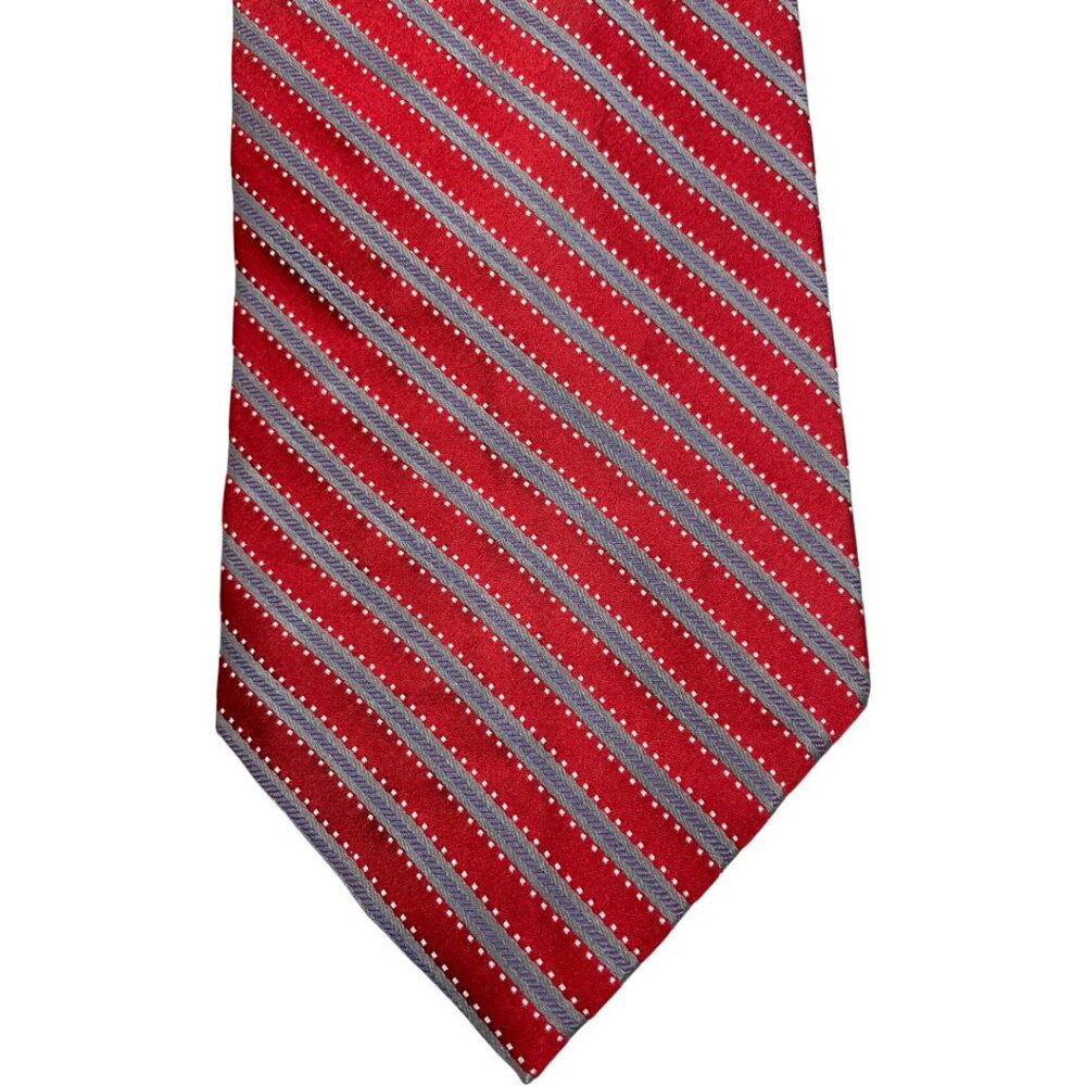 Apt. 9 Silk Tie Red Silver Striped Geometric Regimental Repp Office Wedding